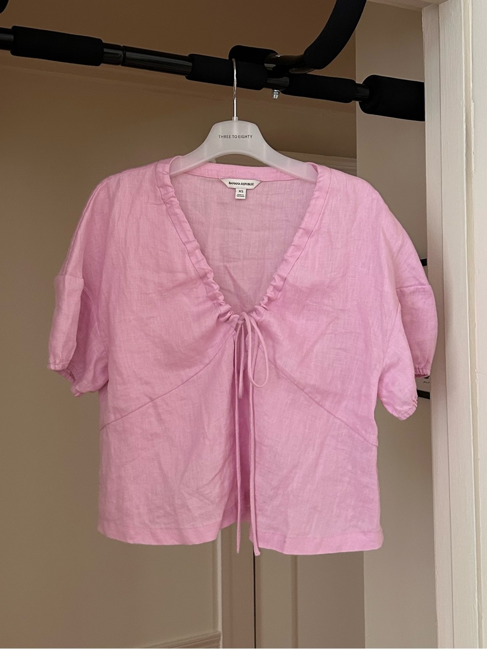 Banana Republic Light Pink Linen-Blend V-Neck Drawstring Top
